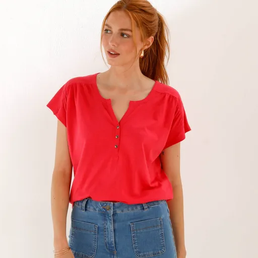 Jednofarebné tričko s výstrihom na gombíky