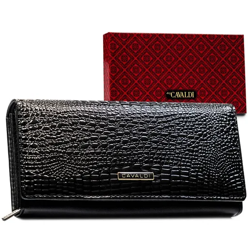 Veľká čierna dámska peňaženka z prírodnej kože s krokodíliou textúrou a RFID ochranou