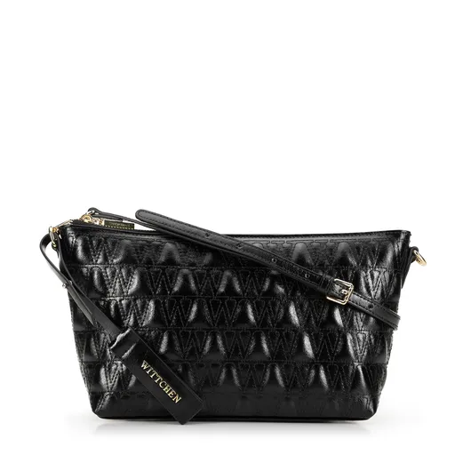 Damska torebka crossbody ze skóry z przeszyciami czarna 99-4E-635-1