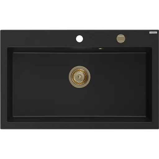 MEXEN/S MEXEN/S - Elix granitový drez 1-miska 800 x 500 mm, čierna, sifón zlatá 6527801005-77-G