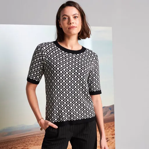 Pulóver s krátkymi rukávmi a žakárovým vzorom