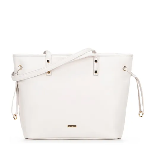 Shopperka z ekokože so sťahovacími šnúrkami krémová 100-4Y-203-0