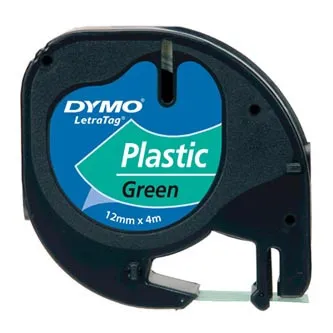 Dymo originál páska do tlačiarne štítkov, Dymo, 91204, S0721640, černý tlač/zelený podklad, 4m, 12mm, LetraTag plastová páska