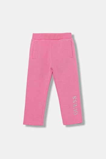 Detské bavlnené tepláky Guess ružová farba, s potlačou, K5YQ12 KA6R4
