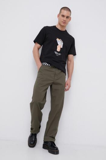 Nohavice Vans VN0A5FJBKCZ1-grape.leaf, pánske, zelená farba, strih chinos