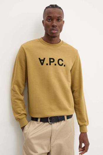 Bavlnená mikina A.P.C. sweat standard grand vpc GOTS zelená farba, s nášivkou, COHBN.M27907