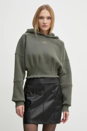 Mikina Alpha Industries dámska, zelená farba, s kapucňou, s potlačou, 148041