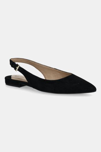 Semišové baleríny Lauren Ralph Lauren Londyn Slbck čierna farba, s otvorenou pätou, 802967746001