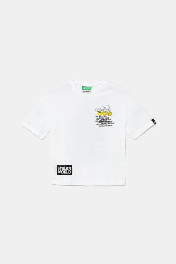 Detské bavlnené tričko United Colors of Benetton biela farba, s potlačou, 3I1XC10NR