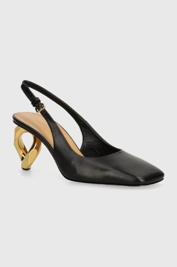 Kožené lodičky JW Anderson Chain Heel čierna farba, na podpätku, s otvorenou pätou, ANW43022A