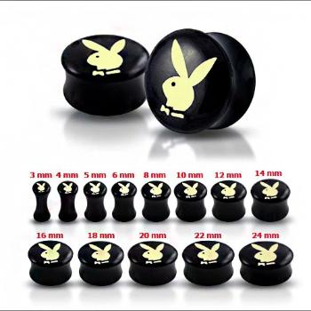 Čierny sedlový plug do ucha s maslovo-žltým zajacom - Hrúbka: 6 mm 
