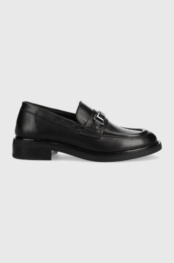 Kožené mokasíny Karl Lagerfeld PAYTON dámske, čierna farba, na plochom podpätku, KL41420