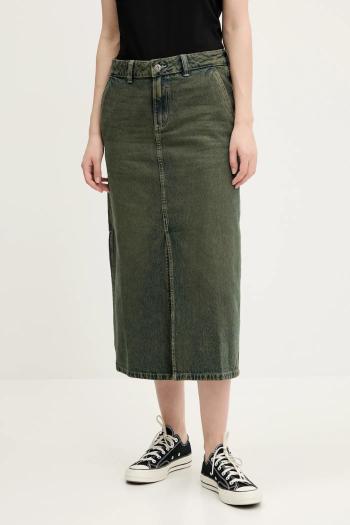 Rifľová sukňa Dickies zelená farba, midi, rovný strih, DK0A866SK571