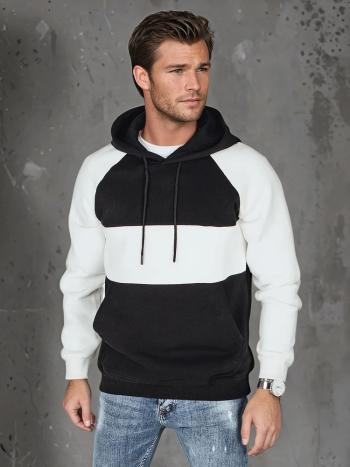 Pánska basic mikina s kapucňou v čierno-bielych pruhoch Dstreet BX5901