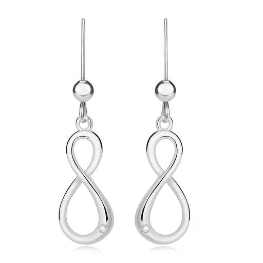 Strieborné 925 náušnice - symbol nekonečna s briliantom, afroháčik