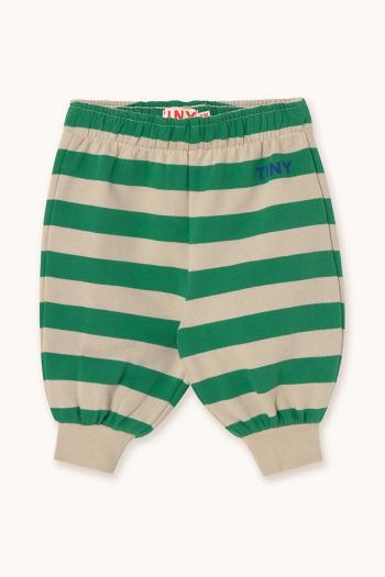 Detské bavlnené tepláky Tinycottons STRIPES BABY SWEATPANT zelená farba, vzorované, SS25-127