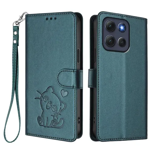 ART CAT Peňaženkový obal s remienkom pre Motorola Moto G86 Power 5G tmavozelený