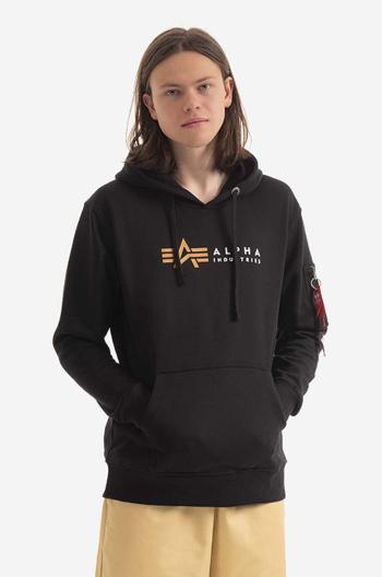 Mikina Alpha Industries Alpha Label Hoody 118331.03, pánska, čierna farba, s kapucňou, s potlačou