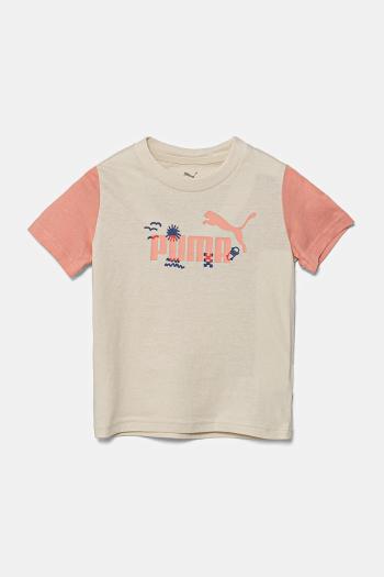 Detské bavlnené tričko Puma SANDY ADVENTURES Tee béžová farba, s potlačou, 685155