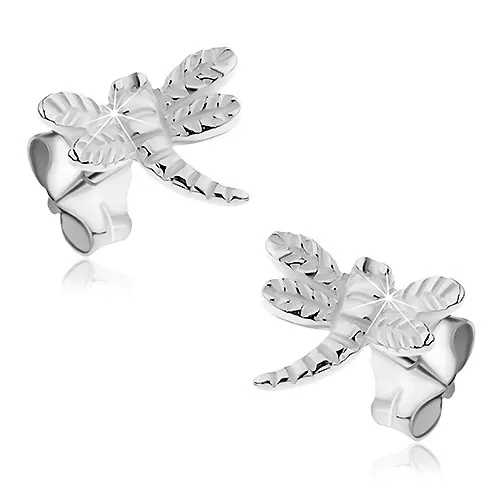 Náušnice zo striebra 925 - lesklá vážka so štruktúrovaným telom