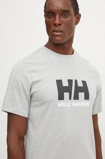 Bavlnené tričko Helly Hansen HH LOGO pánske, šedá farba, s potlačou, 30396