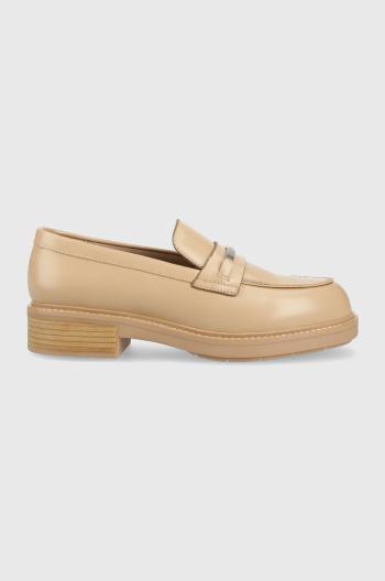 Mokasíny Calvin Klein RUBBER SOLE LOAFER W dámske, béžová farba, na platforme, HW0HW01791