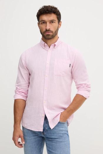 Ľanová košeľa Lindbergh zelená farba, regular, s golierom button-down, 30.220276
