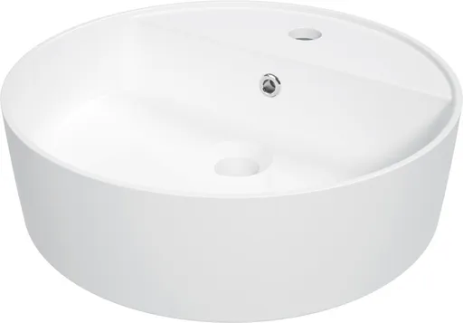 DEANTE - Okrúhle biele keramické umývadlo, na dosku, s policou na batériu CGR_6U4B