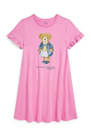 Dievčenské bavlnené šaty Polo Ralph Lauren ružová farba, mini, rovný strih, 313965157002