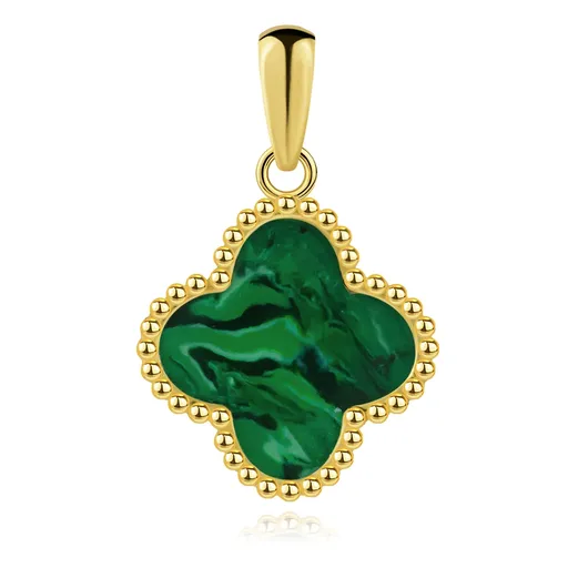 Zlatý prívesok 14K v tvare štvorlístka s imitáciou malachitu