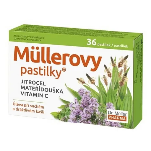 DR. MÜLLER Müllerove pastilky s skorocelom, materinou dúškou a vitamínom C 36 pastiliek