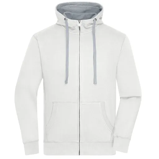 James & Nicholson (Daiber) Pánska mikina na zips s kapucňou JN963 - Off-white / šedý melír | XL
