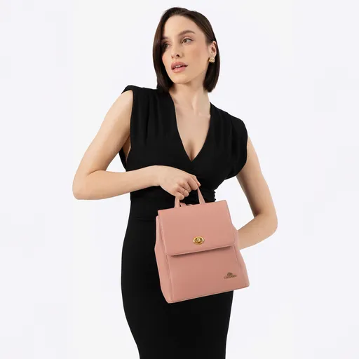 Kožený ruksak s hranatou klopou ružový