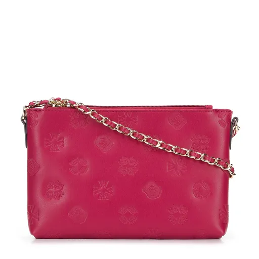 Trojkomorová kožená listová kabelka s monogramom ružová