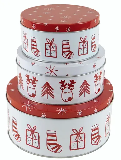 MAKRO - Dóza vianočná okrúhla 3ks, 19,5x9cm, 15,5x7cm, 13,5x6,5cm