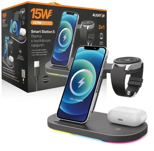 Aligator Stanica Smart Station S s bezdrôtovým nabíjaním 3v1, 15W
