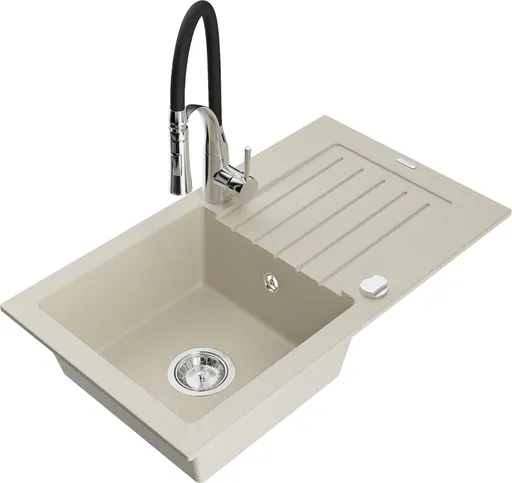 MEXEN/S MEXEN/S - Pablo granitový drez 1 s odkvapkávačom vrátane batérie Aster, béžová 6510-69-73450-07