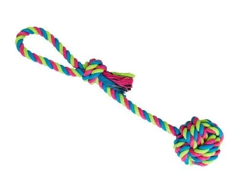 HIP HOP DOG HHD pretahovadlo s bavlnenou loptou 7cm, 38cm/130g cervená,modrá,žltá