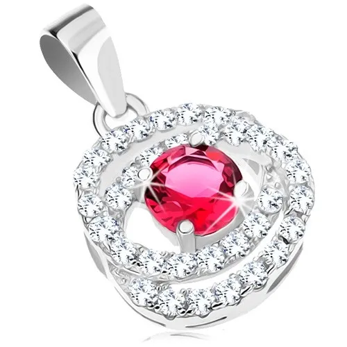 Strieborný prívesok 925, tmavoružový zirkón, dvojitá trblietavá obruba