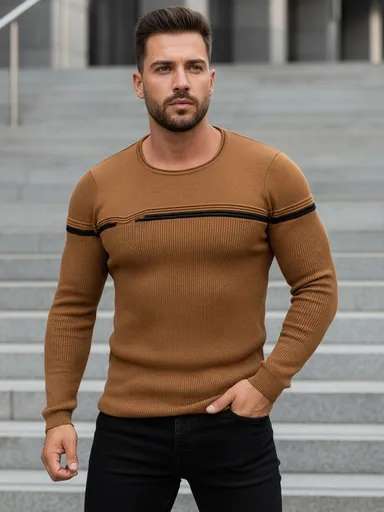 Pánsky sveter vo farbe camel WX1625