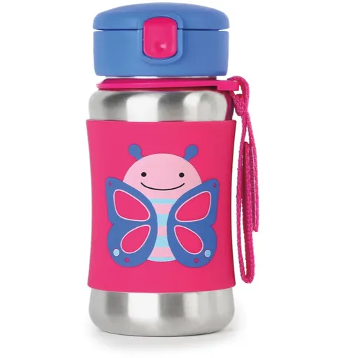 Skip Hop Zoo Straw Bottle fľaša na vodu z nehrdzavejúcej ocele s rúrkou Butterfly 12 m+ 350 ml
