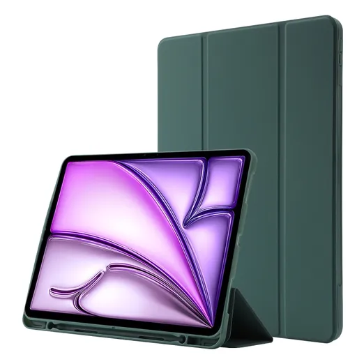 LEATHER Zaklápací kryt pre Apple iPad Air 13 2025 / Air 13 2024 tmavozelený
