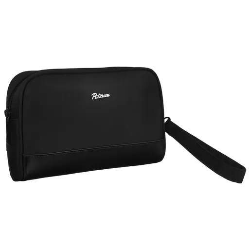 Elegantná pánska ľadvinka z polyesteru a ekologickej kože v čiernej farbe