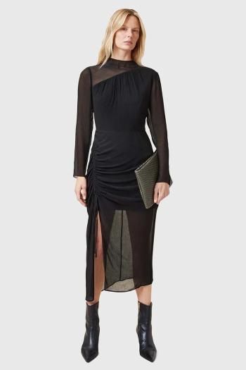 Šaty s prímesou hodvábu AllSaints RIZO čierna farba, midi, priliehavé, W085DC