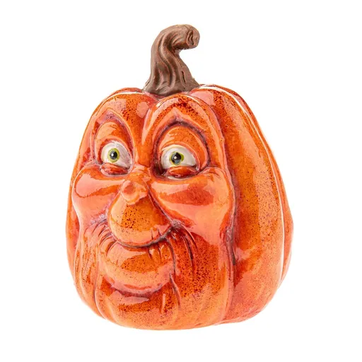 Jesenná dekorácia Tekvica s tvárou, 9 x 12 cm, keramika