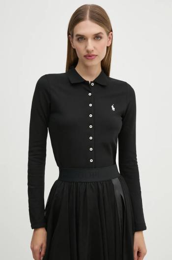 Košeľa Polo Ralph Lauren dámska, čierna farba, slim, s klasickým golierom, 211941176