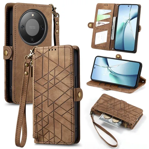 GEOM Peňaženkový obal pre Honor Magic8 Lite hnedý