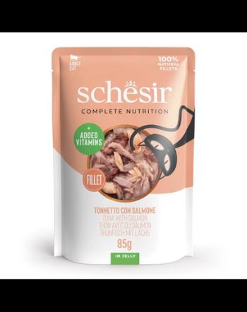 SCHESIR Jelly Adult Tuna&amp;Salmon 85g Hrana umeda pentru pisici, cu ton si somon in aspic