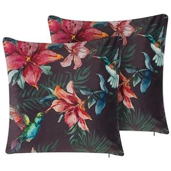 BELIANI, Sada 2 zamatových vankúšov s tropickým motívom 45 x 45 cm viacfarebná DICHONDRA, 307910 (beliani_307910)