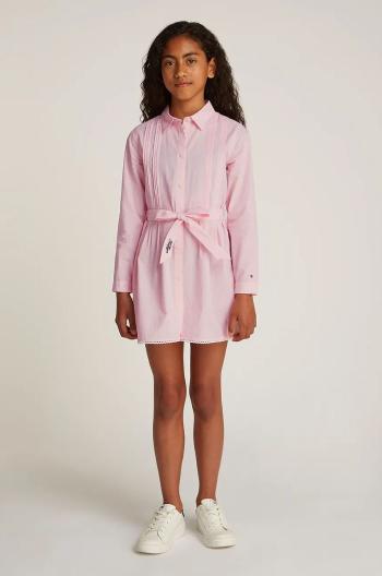 Dievčenské bavlnené šaty Tommy Hilfiger ružová farba, mini, rovný strih, KG0KG08335